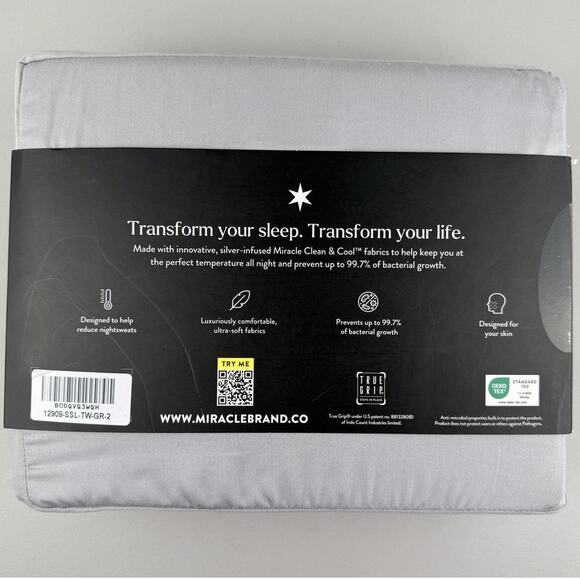 Miracle Made Luxe Sheet Set TWIN Silver GRAY Self-Cooling Self-Cleaning Sateen - Picture 3 of 5